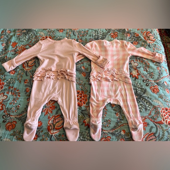 Angel Dear Crystal Pink & Pink Gingham Ruffle Back Footies - Picture 2 of 7